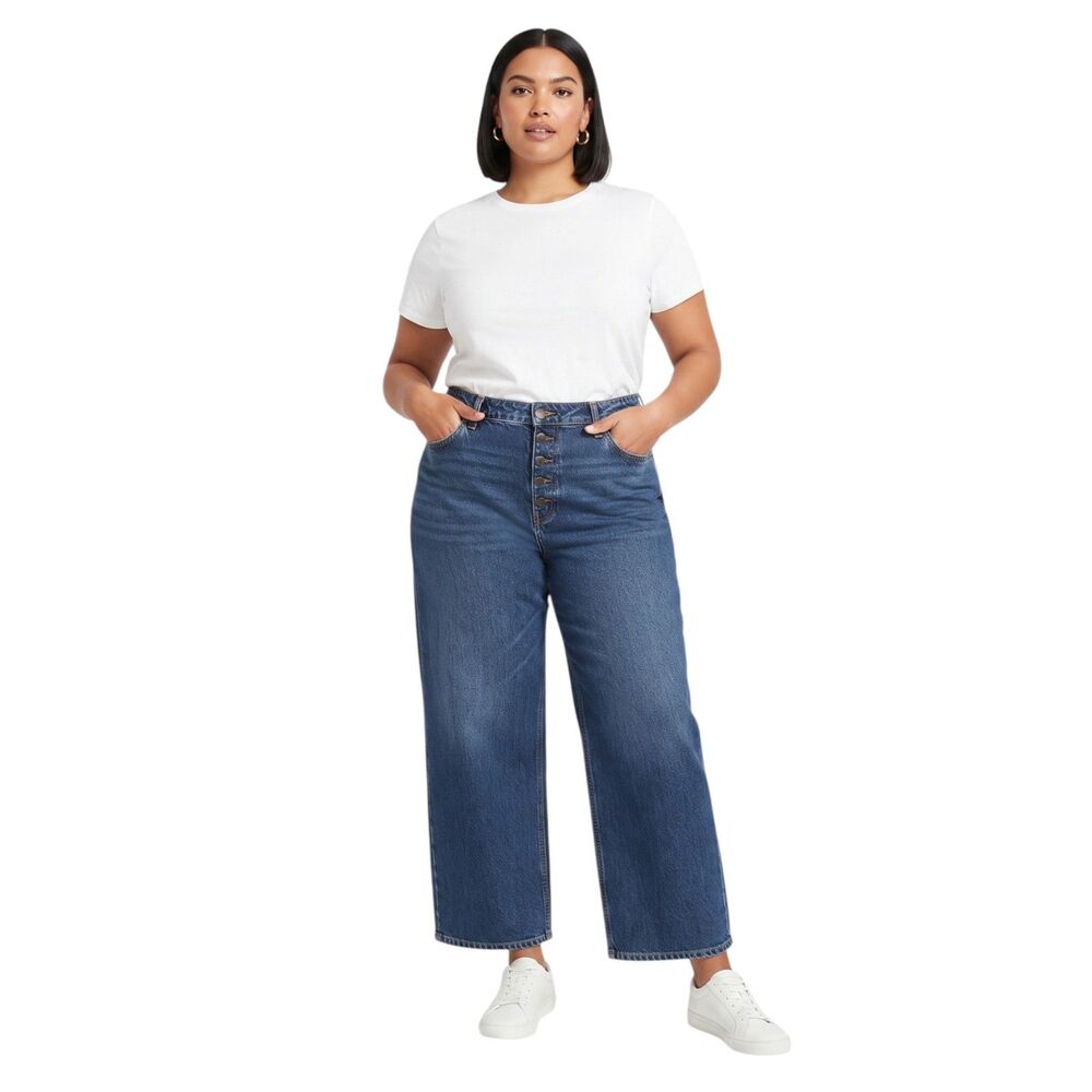 Nasty Gal Plus Wide Leg Denim Jeans Size 18